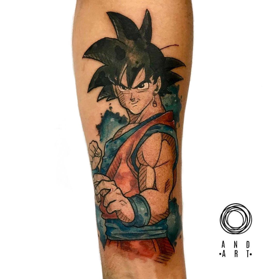 Goku de dragon ball z em um adesivo de estilo artístico desenhado